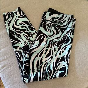 DKNY Sport Black, White and Mint Green Patterned Leggings